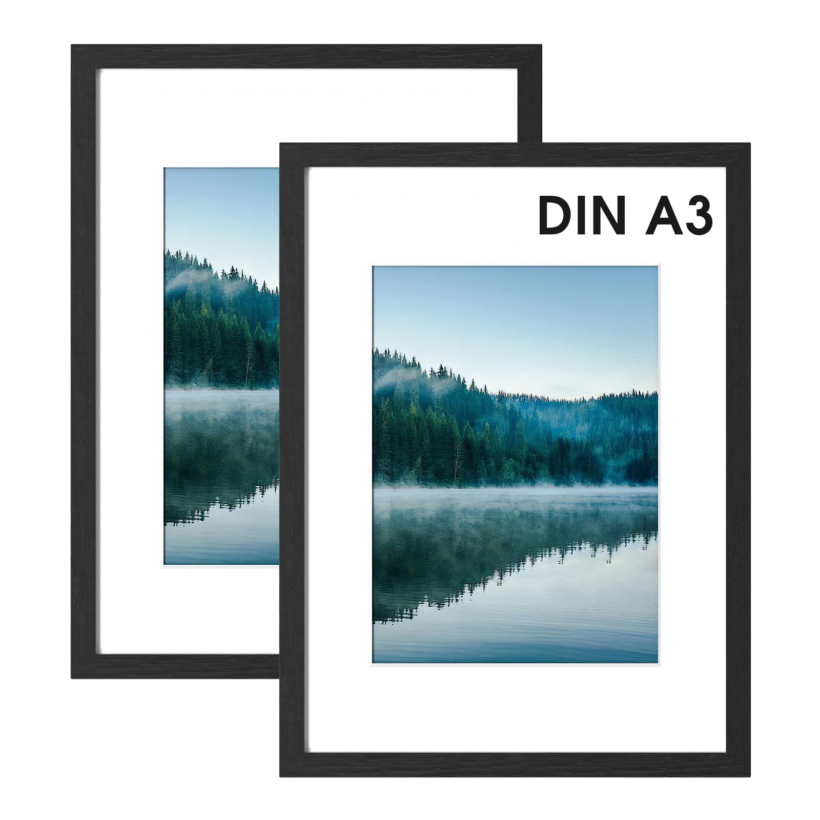 Pack of 2 A3 Picture Frames Black Wooden Frame 30 x 42 cm Standing and Wall Moun