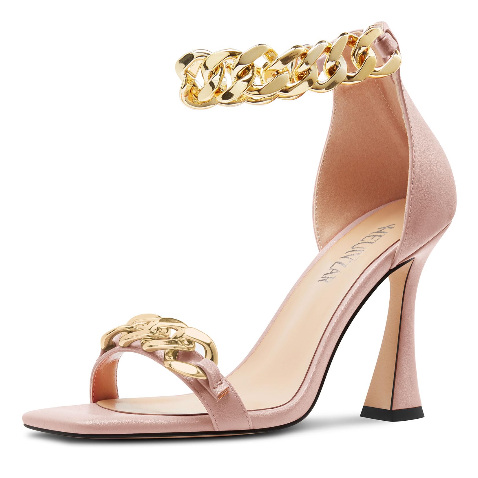 HEUIVZAR Women's High High Kitten Heel Square Toe Sandals Ankle Strap Zipper Met