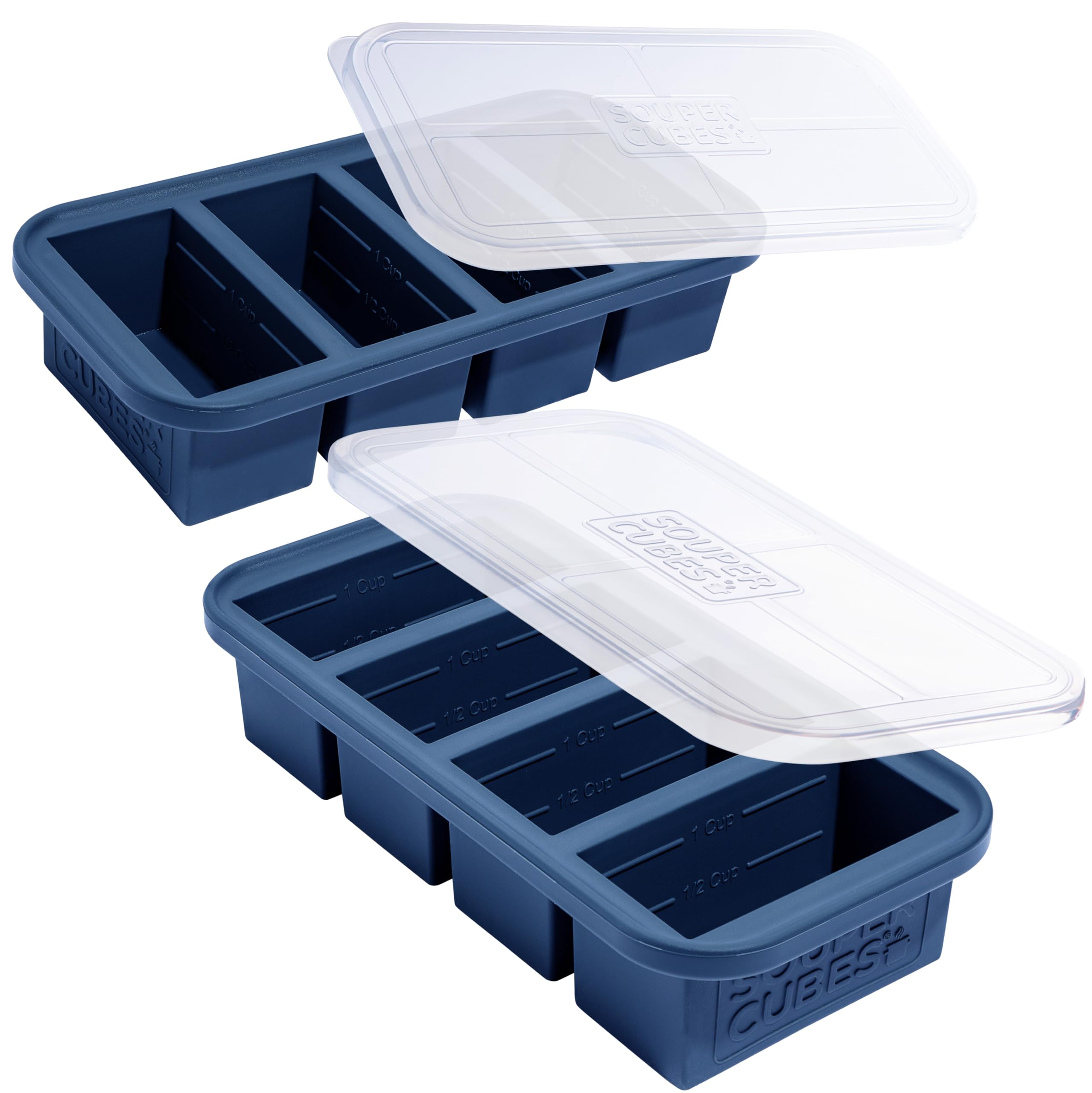 Souper Cubes 1 Cup Silicone Molds for Food with Lids, Blueberry, 2-Pack | 100% P