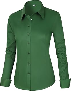 CUNLIN Women's Cotton Button Down Shirt Long Sleeve Formal Dress Work Blouse