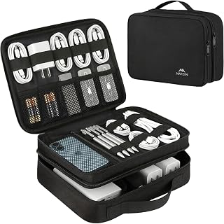 MATEIN Electronics Organizer Travel Case, Cable Organizer Bag, Black | Water Resistant, Gifts for Men, Storage Bag for Camera Accessories, for Travel Essentials, Phone, Cord & Tablet