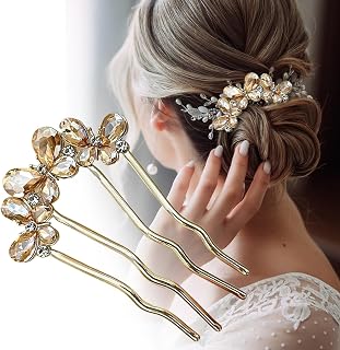 French Twist Hairpin | 4 Prong Rhinestone Up Stick | U Shape Hairpin | Women Girls Wedding Formal Banquet Party Celebration