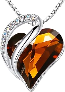 Leafael Gift Necklaces for Women, Infinity Love Birthstone Heart Crystal Pendant, Birthday Anniversary Jewelry for Wife, Mom, and Her, Silver Plated, 18" + 2" Adjustable Chain