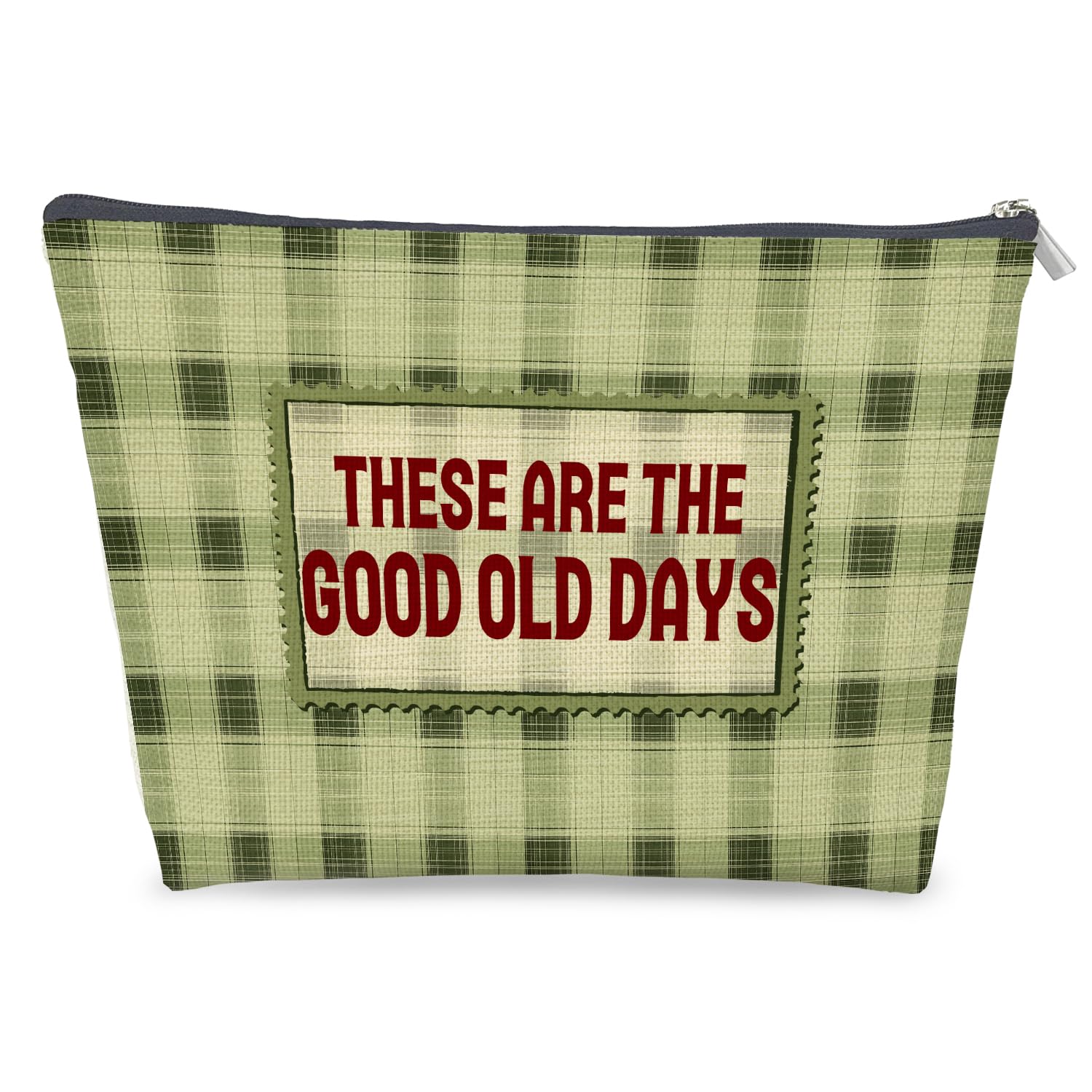 Inspirational Green Plaid Makeup Bag Gifts for Women, These are the Good Old Day
