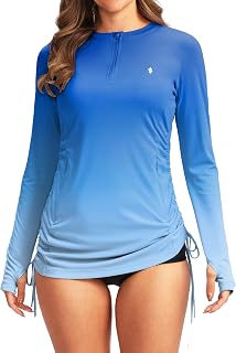 Soothfeel レディース 長袖 UV 日焼け防止 ラッシュガード シャツ UPF 50+ スイムシャツ スイムスーツ トップス 女性用 ジップポケット付き