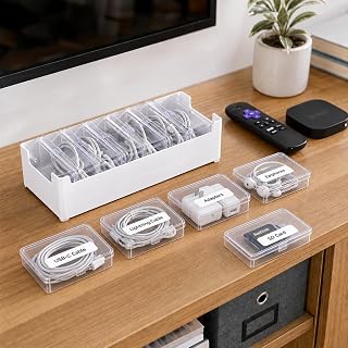 Cable Storage Box Set, Multi-Compartment Jewelry Organizer Box with 7 Trays for Home, Office and Desk Accessories