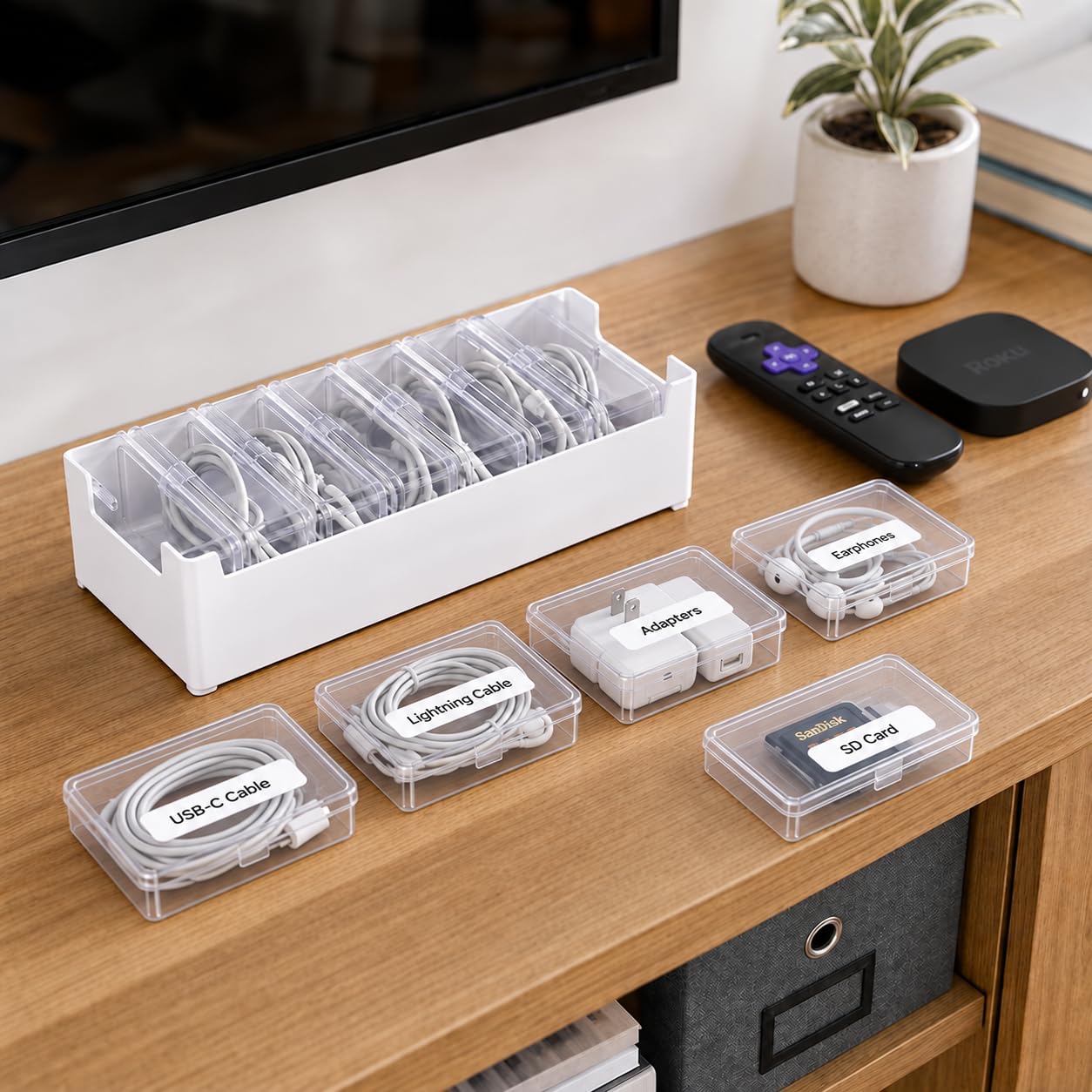 Cable Storage Box Set, Multi-Compartment Jewelry Organizer Box with 7 Trays for 