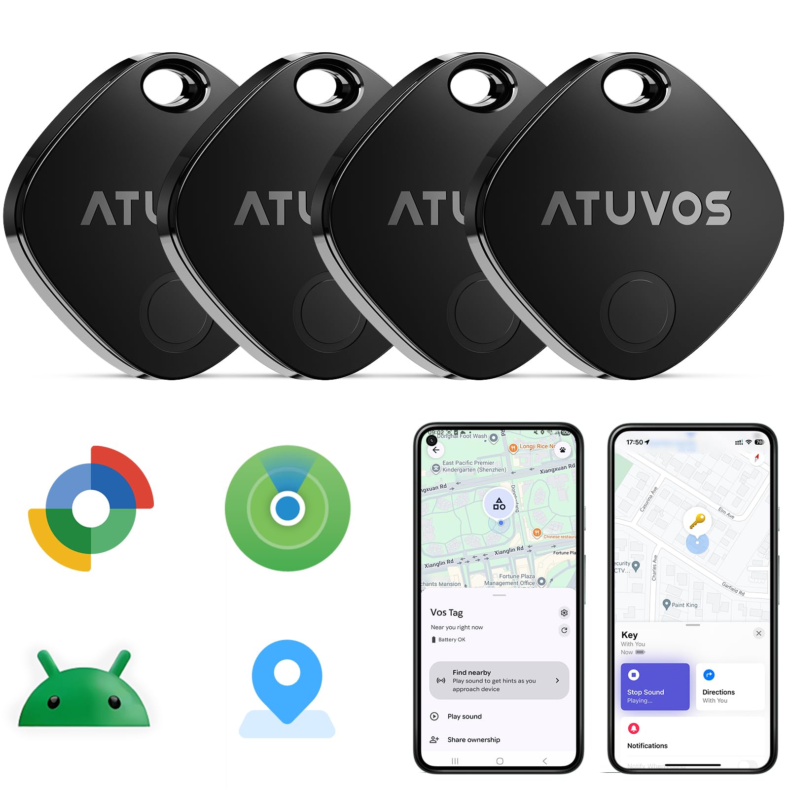 ATUVOS Air Tracker Smart Tags Pro for Android & iOS, New Dual System Key Finder 