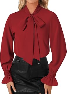 LYANER Women's Bow Tie Neck Business Work Blouse