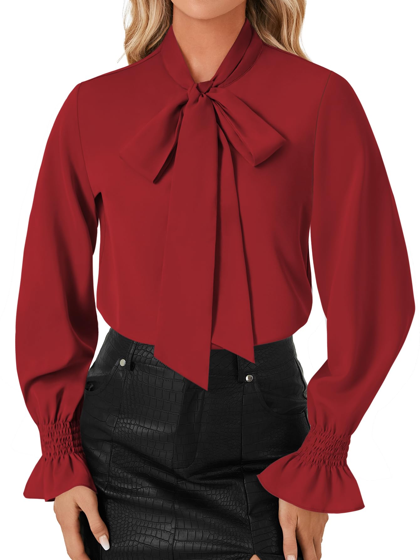 LYANER Women's Bow Tie Neck Business Work Blouse