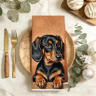 Cute Dachshund Kitchen Towel, Rustic Dog Decor Absorbent Microfiber Cloth Tea Towel, Waffle Weave Hand Towel, Home Bathroom, Kitchen, Dog Lovers Gifts 2