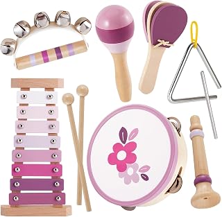 BUYGER Baby Musical Instruments Toy, Musical Toys for 1 Year Old Girls Gift | Baby Xylophone Tambourine Maracas Toy, Wooden Instruments Toy for 1 2 3 Year Olds Kid Baby, 1st Birthday Gifts for Girls