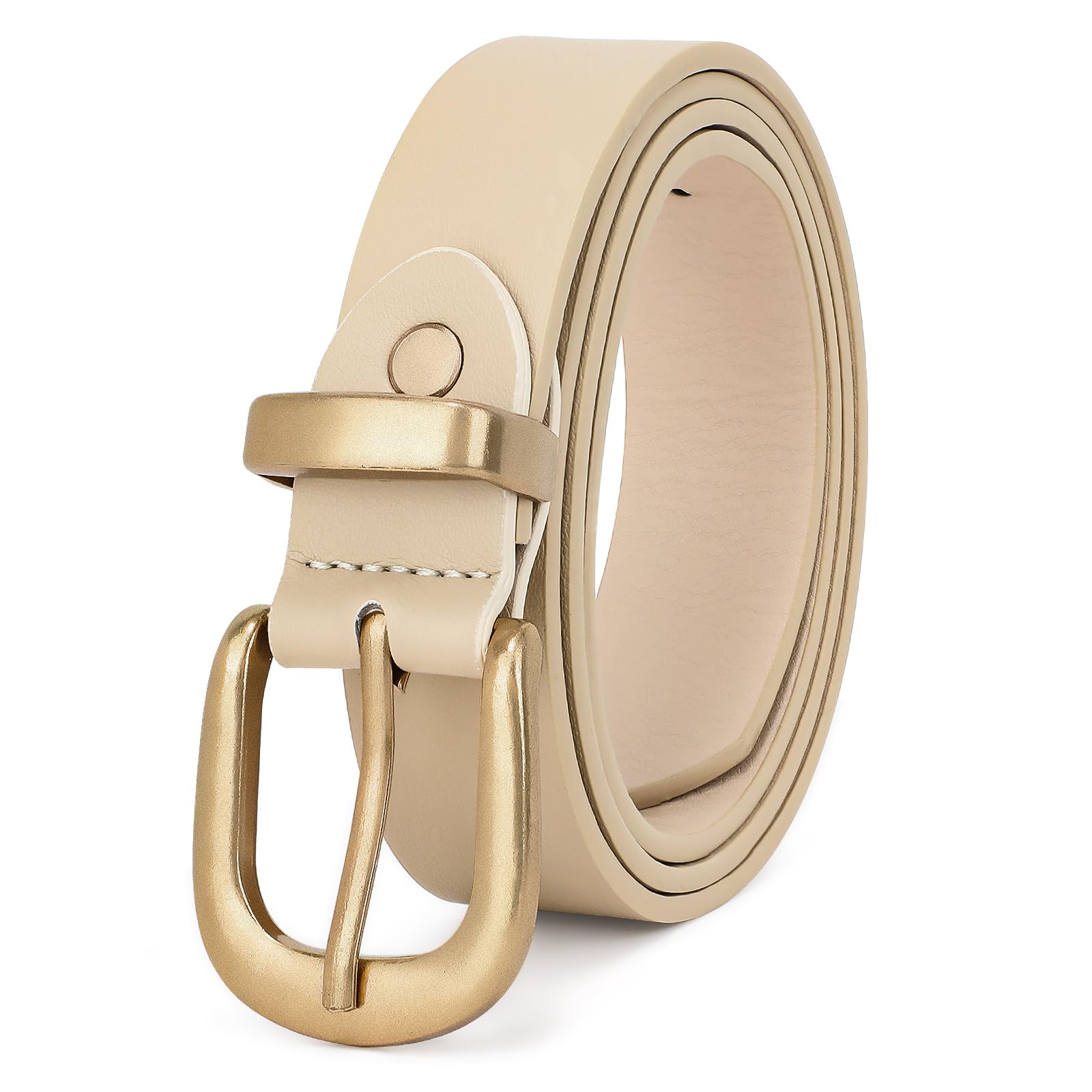 JASGOOD Ceinture en cuir pour femme avec boucle dorée, C-beige., Fit waist size 