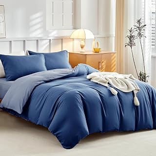 Tokokimo 4-Piece King Size Duvet Cover Sets – Dark Blue Ultra-Soft Microfibre Blue Bedding with Pillowcases & Deep Fitted Sheet (40cm Mattress Depth) King Size Bedding Sets