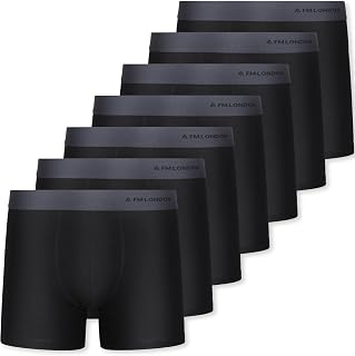 FM London Pack of 7 Men's Boxer Shorts, Cotton Rich and Breathable