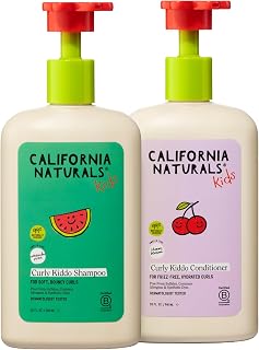 California Naturals Curly Kiddo Shampoo &amp; Conditioner Set with Argan Oil, Enriched Rice Water and Shea Butter, Sulfate Free, For Kids with Curly Hair, 20 oz