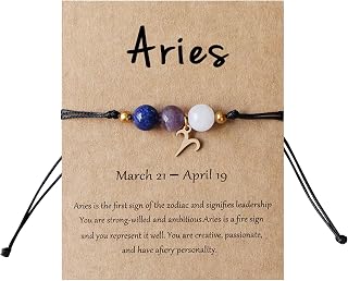Crystal Zodiac Bracelet for Women & Men – 12 Constellations Natural Stone Chakra Beads, Handmade on Waterproof Wax Cord, Adjustable String, Astrology Jewellery Birthday Gifts