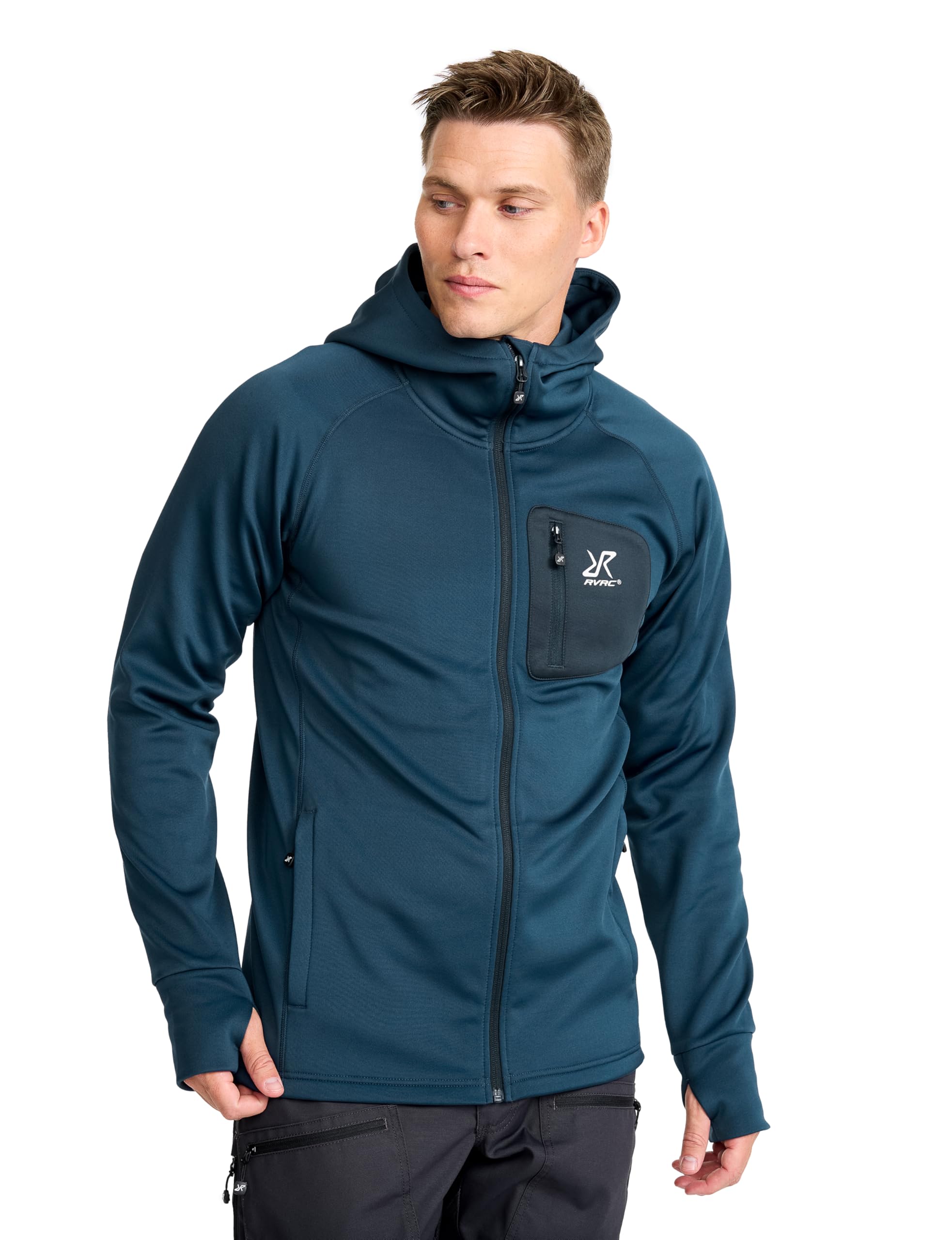 RevolutionRace Evolution Stretch Fleece Hoodie for Men, Zip Hoodie for Hiking an