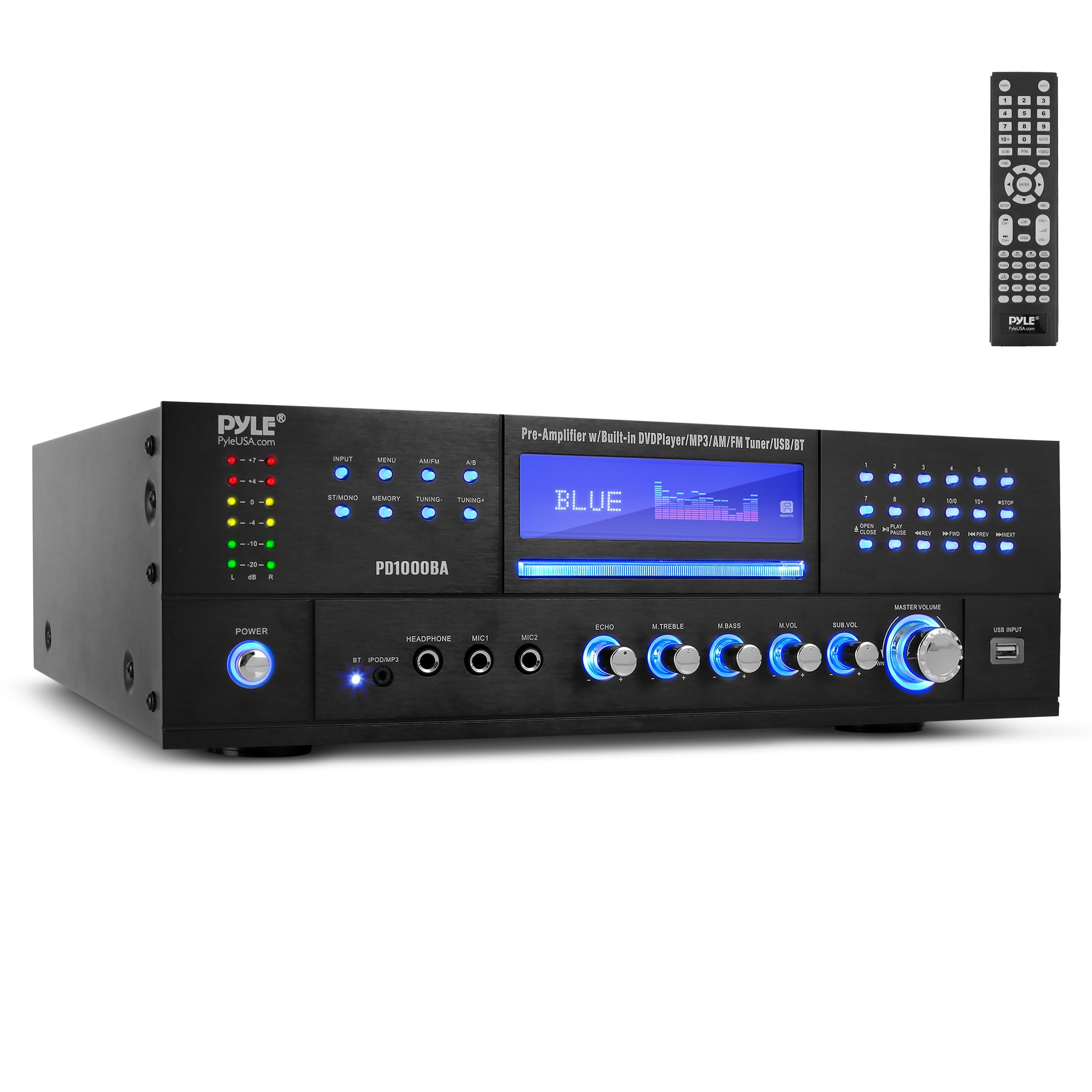 Pyle 4-Channel 1000W Power Amplifier with Bluetooth - Wireless Stereo Home Audio