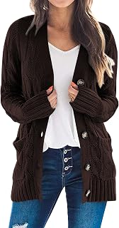 PRETTYGARDEN Women's Open Front Cardigan Sweaters Fall Fashion Button Down Cable Knit Chunky Winter Clothing Outerwear Coats