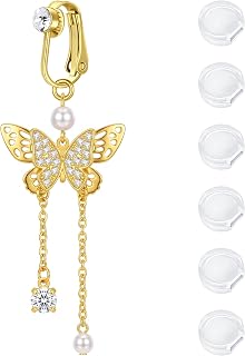 D.Bella Fake Belly Piercing Gold Clip On Belly Button Rings for Women Non Piercing Dangle Navel Jewelry Daily Wear