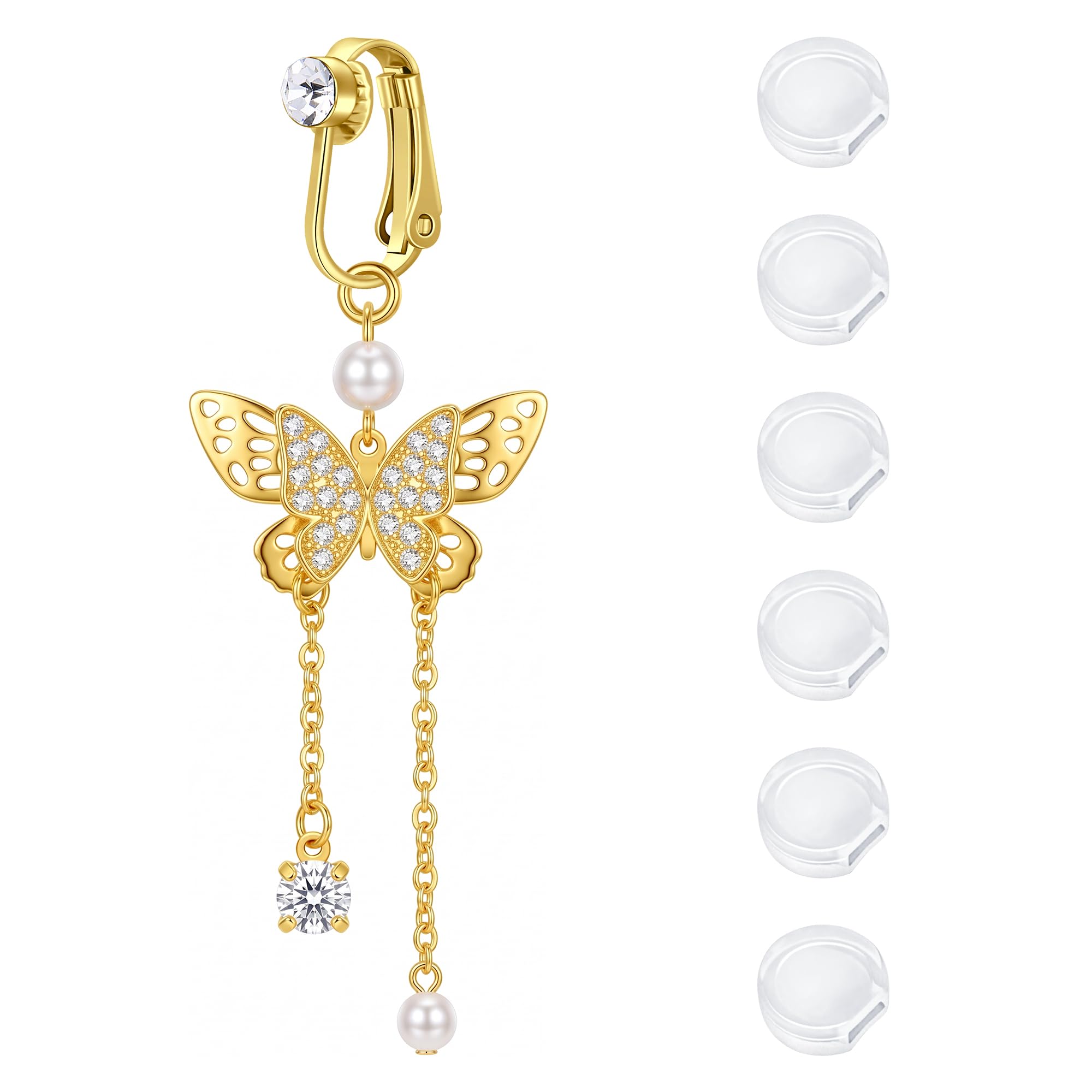 D.Bella Fake Belly Piercing Gold Clip On Belly Button Rings for Women Non Pierci