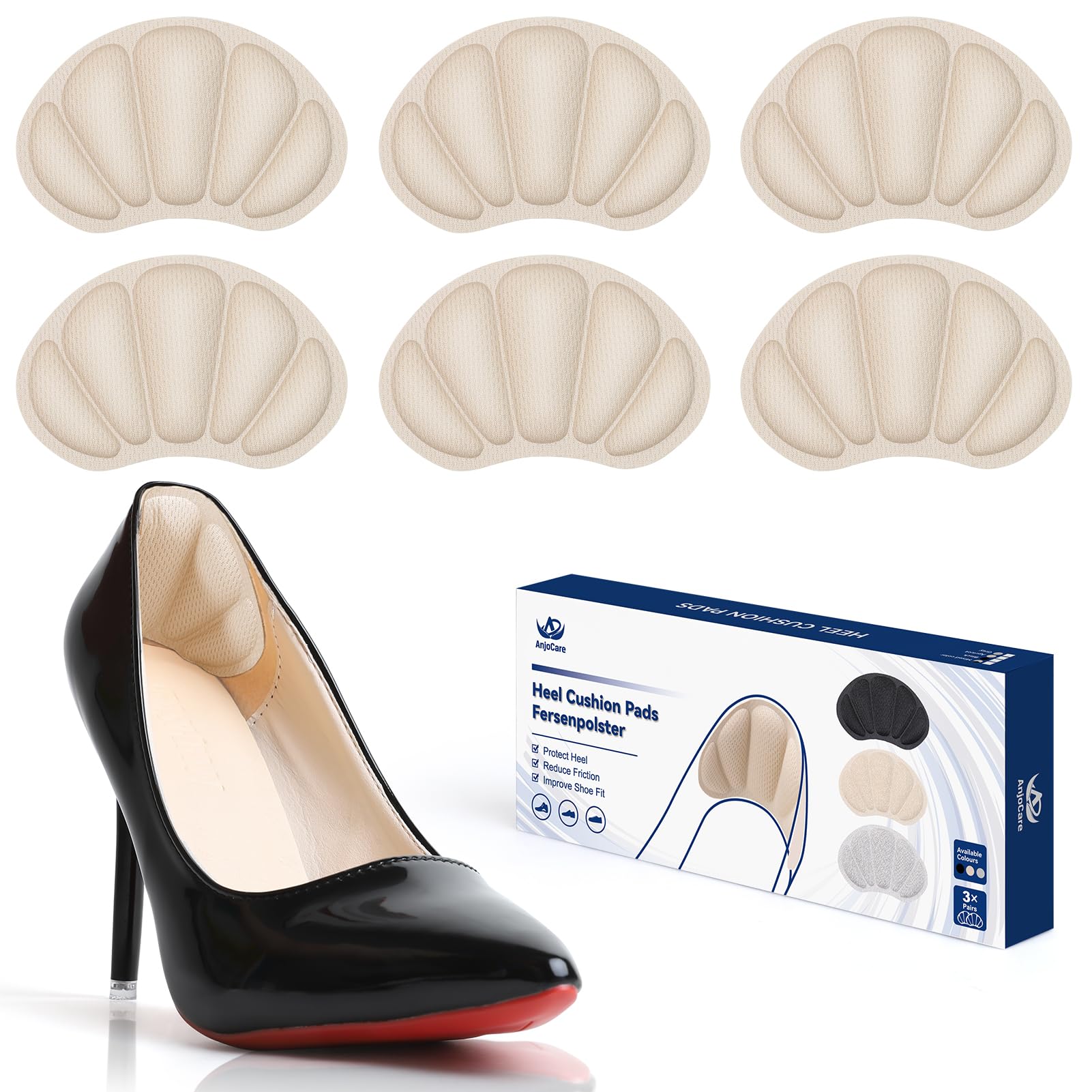 Heel Pads, 3 Pairs of Self Adhesive Heel Shoe for Loose Shoes, Non-Slip Cushion 