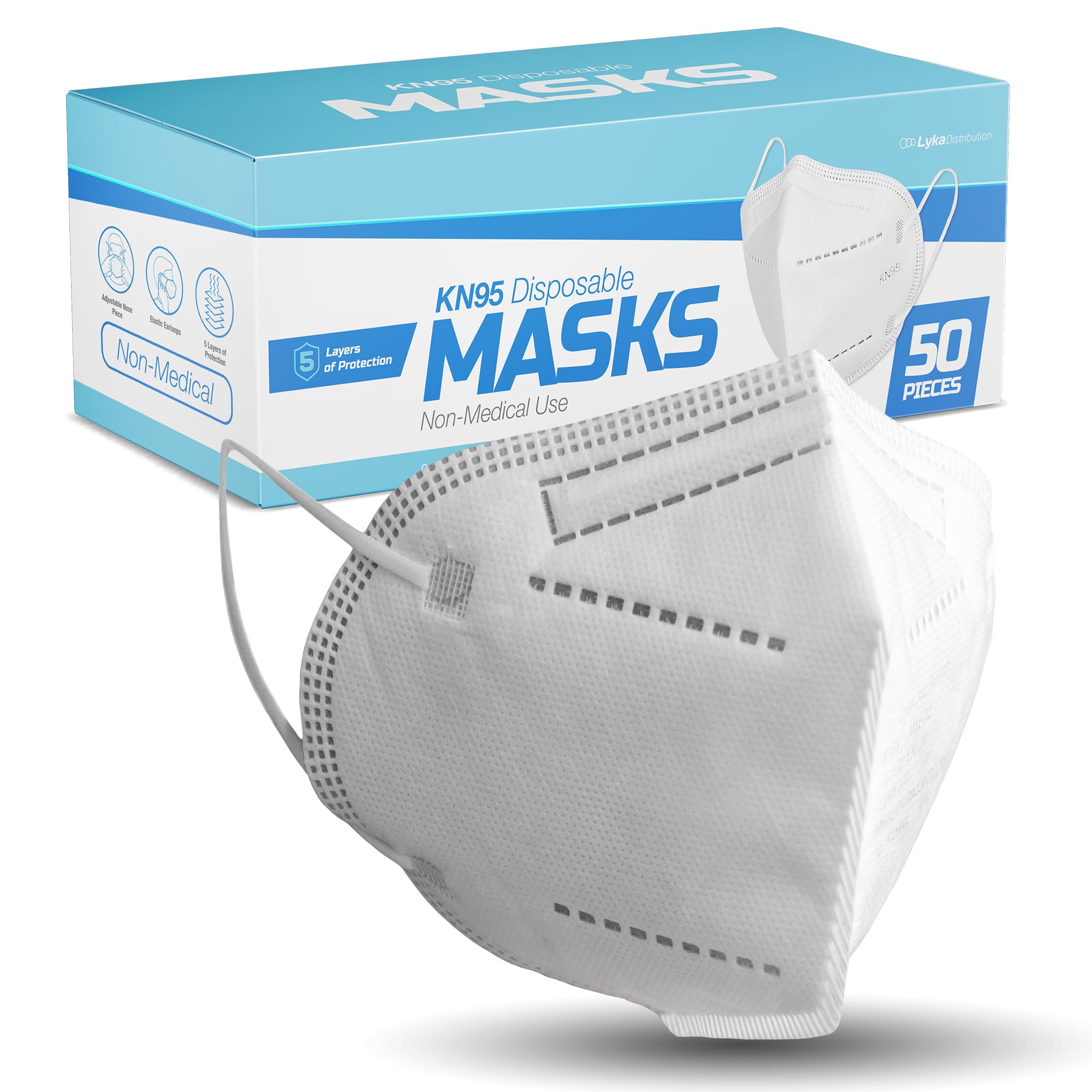 Lyka Distribution KN95 Face Masks - 50 Pack - 5 Layer Protection Breathable KN95