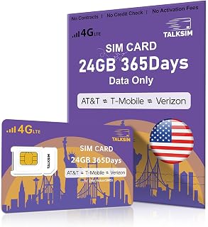 TALKSIM Data SIM Card 24GB 365Days Works with Verizon, AT&T and T-Mobile | 4G LTE USA Data Only, Compatible with Unlocked Security Camera/Router/Mobile WiFi Hotspot/Tablet/Trail Devices