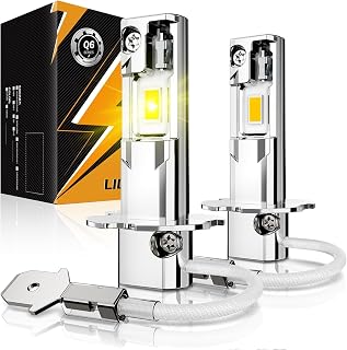 Auxbeam Q6 Series H3 LED Fog Light Bulbs, 3000K Golden Yellow 12000LM