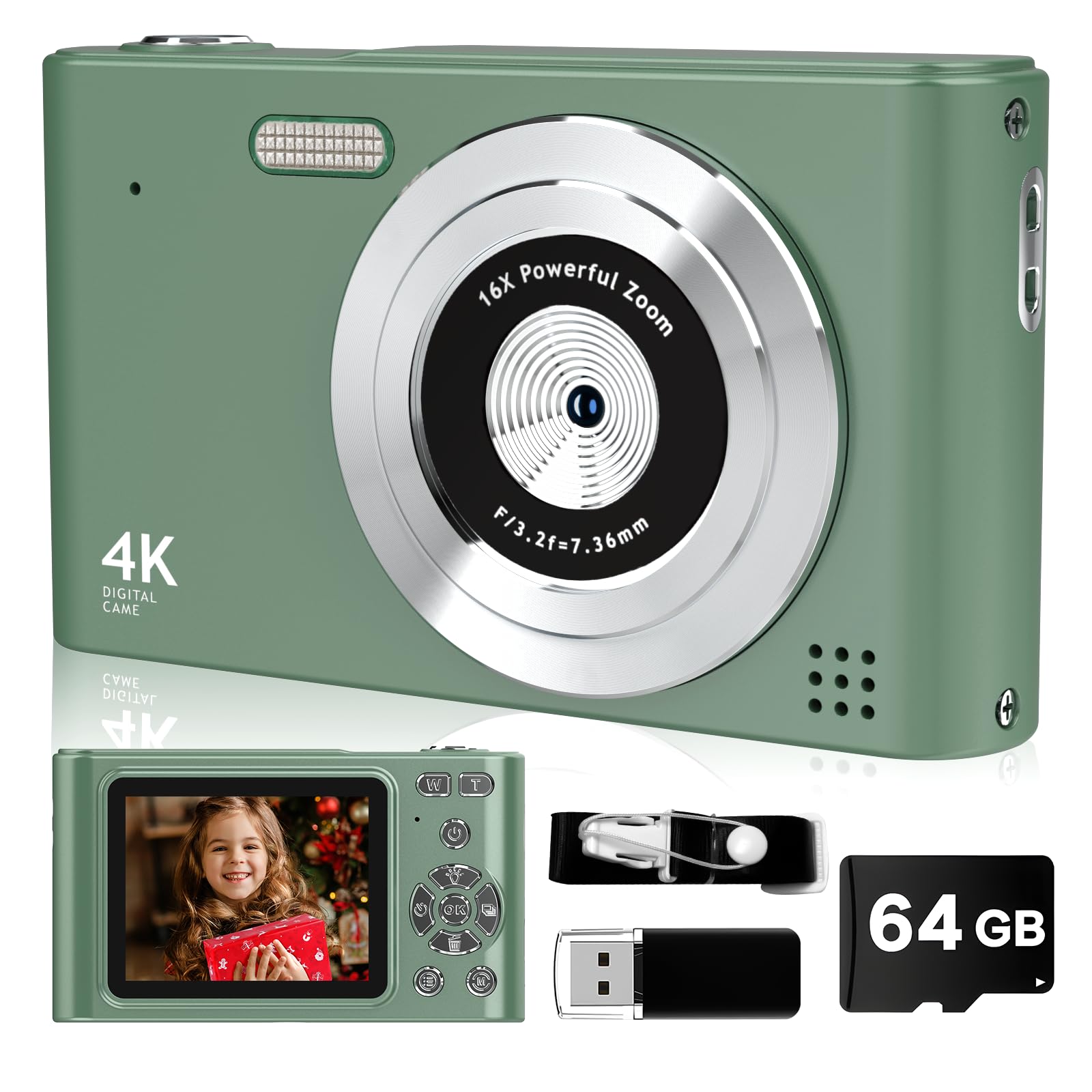 Digital Camera, 44MP Full HD 1080P Point and Shoot Camera with 64GB Card, Anti S