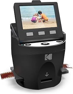 KODAK SCANZA Film & Slide Scanner, 3.5" LCD, 35mm, 126, 110, Super 8 & 8mm | Converts color/B&W negatives to 14MP/22MP JPEGs; SD up to 128GB (not included); HDMI, USB, video cable, AC adapter included