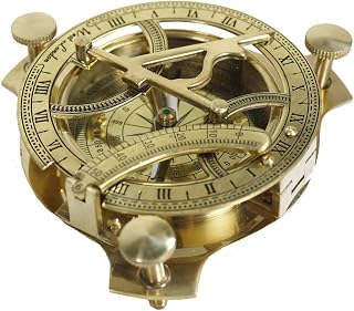 Vintage Brass Sundial Compass (4 Inch) – Antique Nautical Desk Decor with Adjustable Arm – Unique Gift for Men, Travelers & Collectors