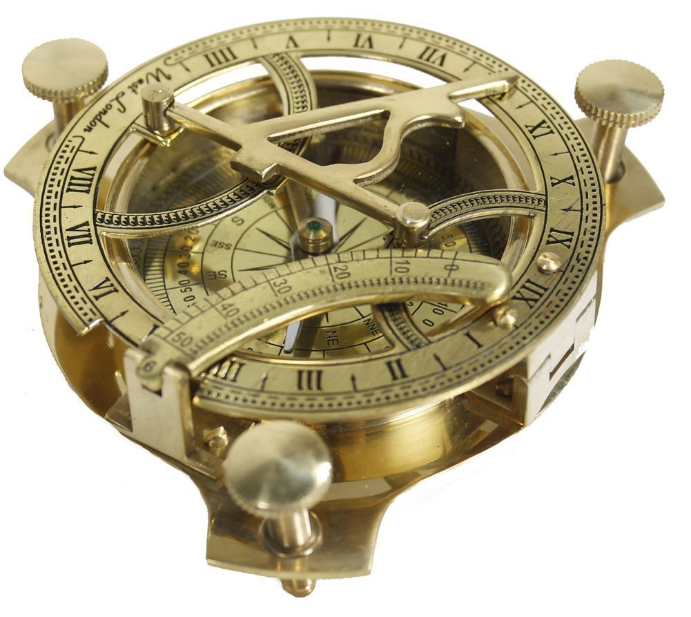 Vintage Brass Sundial Compass (4 Inch) – Antique Nautical Desk Decor with Adjust