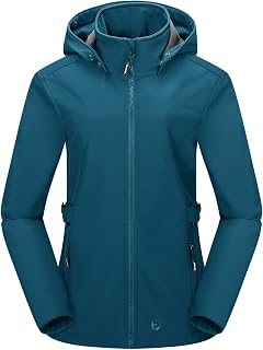 Outdoor Ventures Women's Softshell Jacket Short Lined Functional Jacket Waterproof Transition Jacket with Removable Hood Rain Jacket Outdoor Raincoat Softshell Coat for Hiking Running Sports