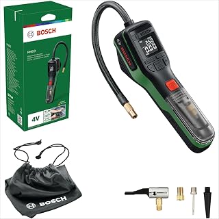 Bosch PNEO Electric Bicycle Pump with 3Ah Battery, 10.3 Bar, 150 PSI | Mini Compressor for Bicycle Tyres, Motorcycles and Car Tyres - with LED Light, USB Rechargeable - Includes Cloth Bag