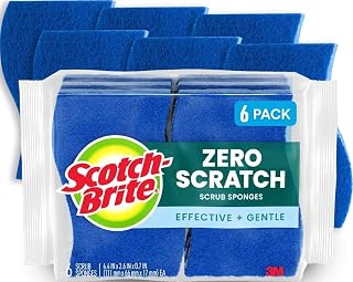 Scotch-Brite Zero Scratch Scrub Sponge, 6 Pack | Kitchen Sponges for Cleaning Home, Bathroom, Effective + Gentle Dish Scrubber, Safe on Nonstick surfaces