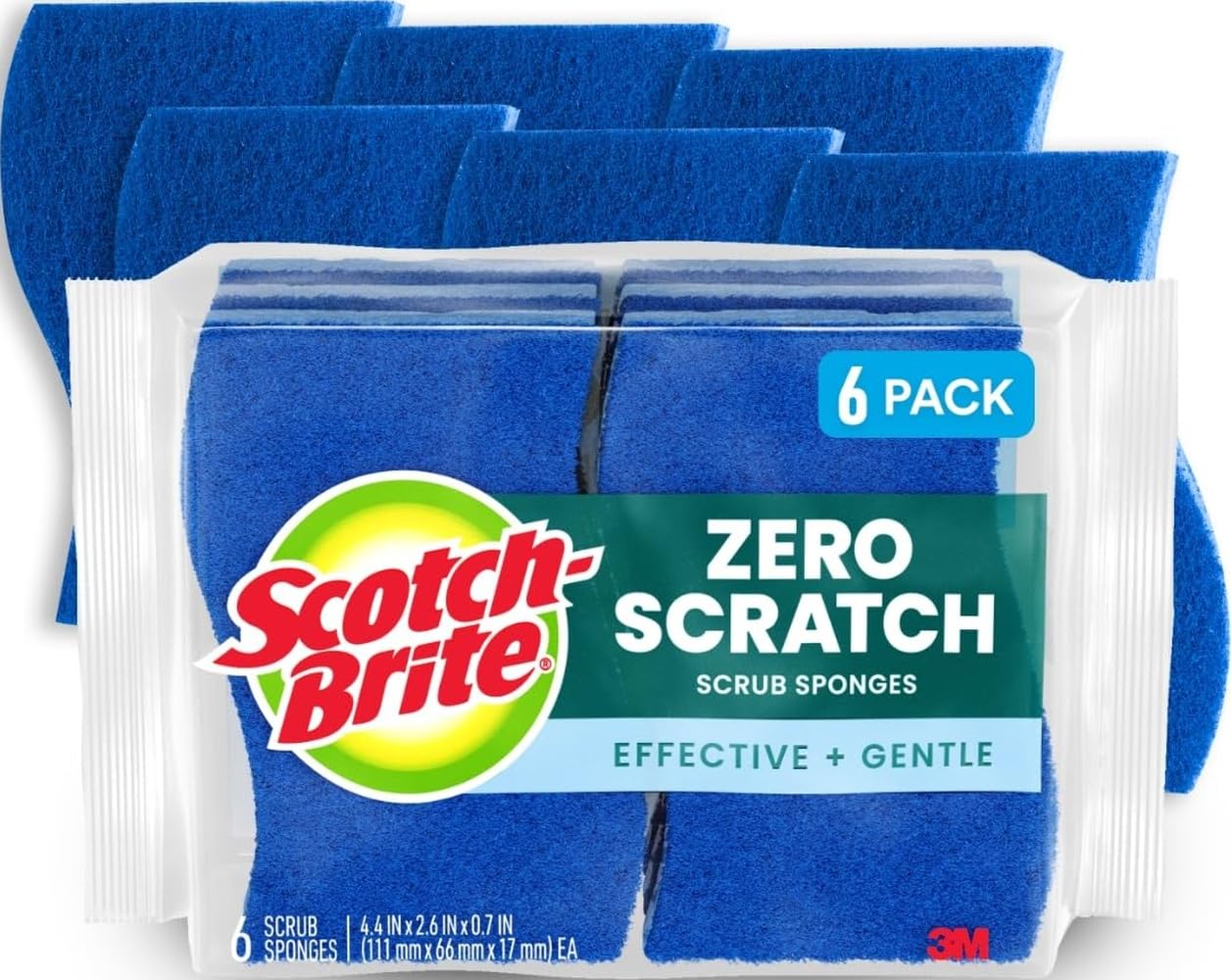 Scotch-Brite Zero Scratch Scrub Sponge, 6 Pack | Kitchen Sponges for Cleaning Ho