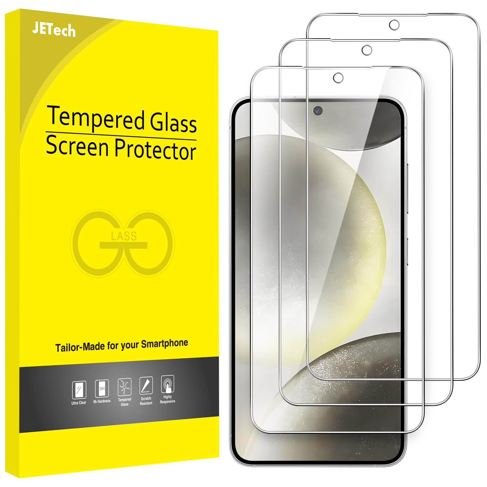 JETech Screen Protector for Samsung Galaxy S24, 3-Pack | HD Clear, Fingerprint I