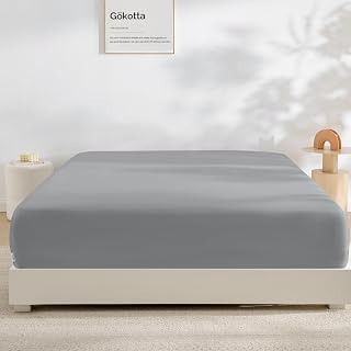 GOKOTTA King Fitted Sheet Only - 16 inch Pocket, 100% Rayon Made from Bamboo, Super Soft and Cooling Bottom Sheet with Elastic Corner Straps, Durable Fitted Sheet in Grey, King Size