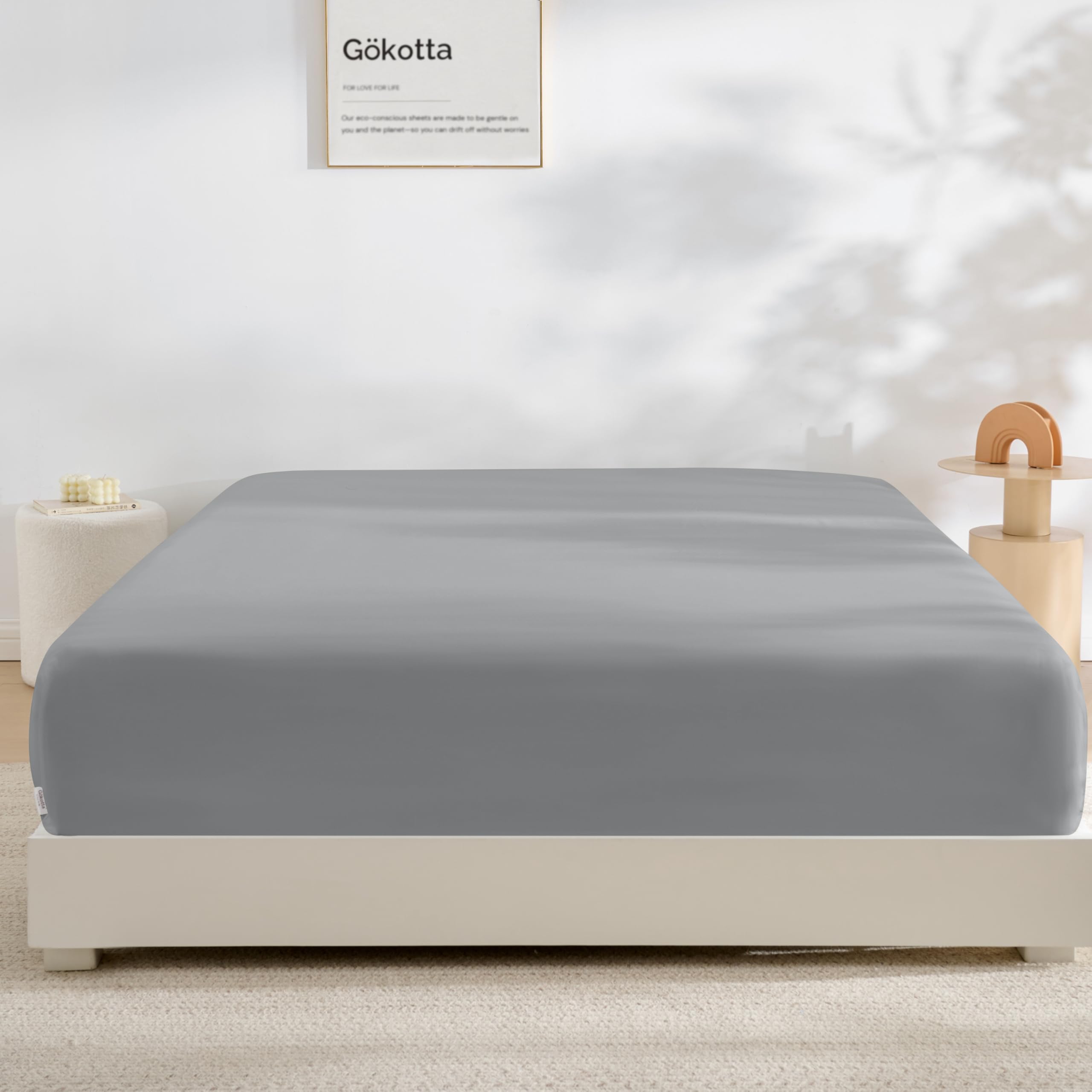 GOKOTTA King Fitted Sheet Only - 16 inch Pocket, 100% Rayon Made from Bamboo, Su