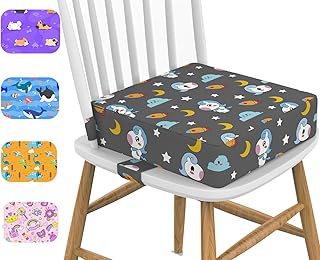 KIDUN 4 Inch Toddler Booster Seat for Table, Booster Seat for Eating -Black | Adjustable Chair Straps, Non-Slip & Stable, Removable & Washable Cover, Travel Kids Activities, 4 Inch Booster Cushion