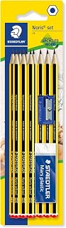 STAEDTLER 121S1BK10D Noris School Graphite Pencils - HB Degree (Pack of 10 Pencils + Sharpener + Eraser)