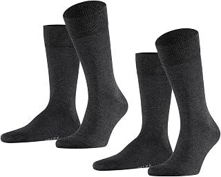 FALKE Happy Double Pack M So Cotton Plain 2 Pairs, Men's Socks, Grey Anthracite Melange 3080, 43-46