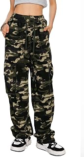 HVEPUO Camo Pants Women's High Waist Wide Leg Casual Camo Cargo Pants