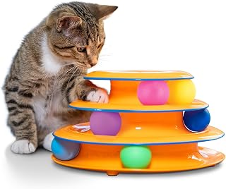 Catstages Tower of Tracks Interactive Cat Toy, 6 Spinning Balls, 10" x 5.3" | 3 Tiers of Tracks, Natural Hunting Instincts, Bat, Swat, Chase, Interactive Enrichment, Non-Slip Base, Indoor Cats & Kittens