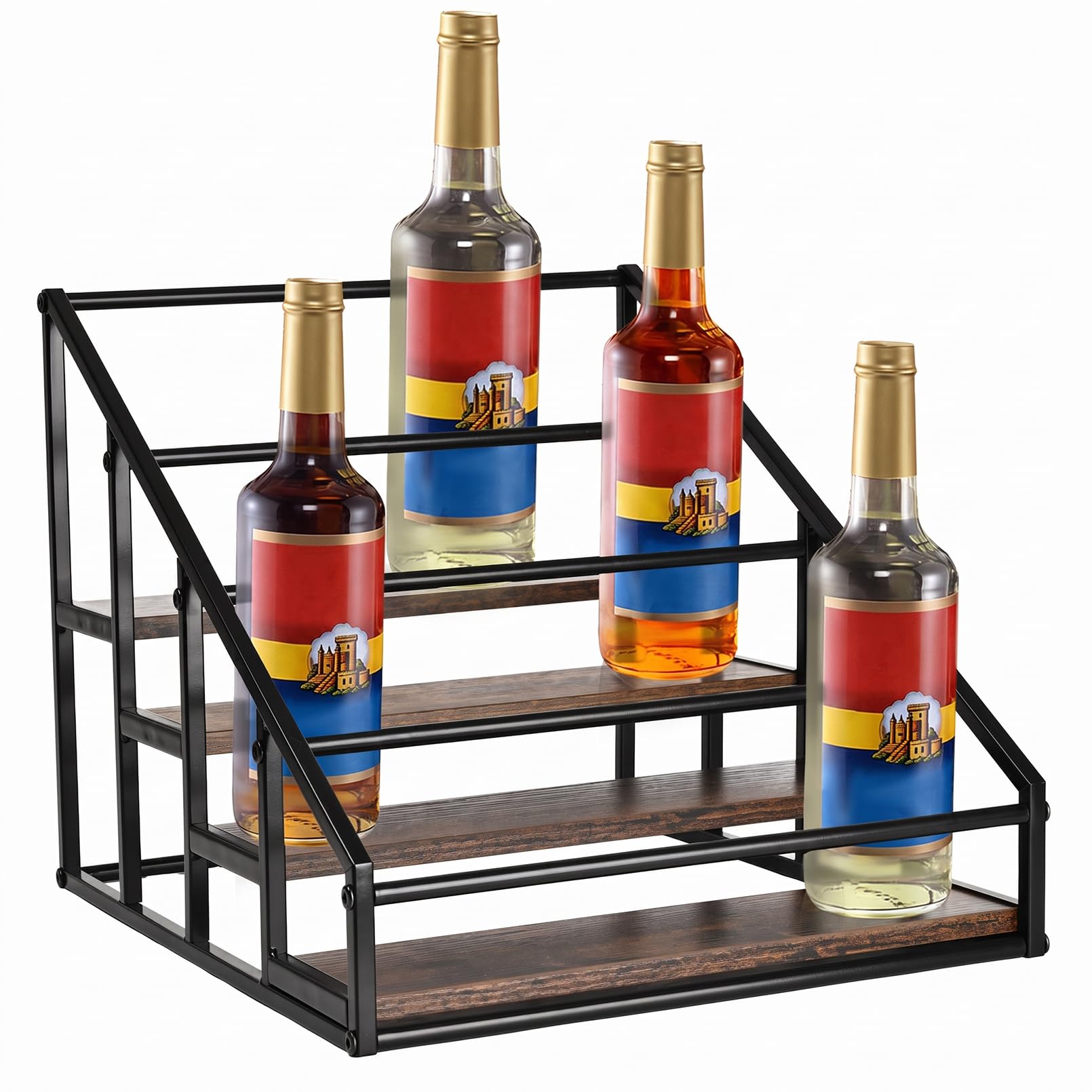 YQBRAO 4-Tier Coffee Syrup Organizer, 16-Bottle Rack, Rustic Brown | Holds up to