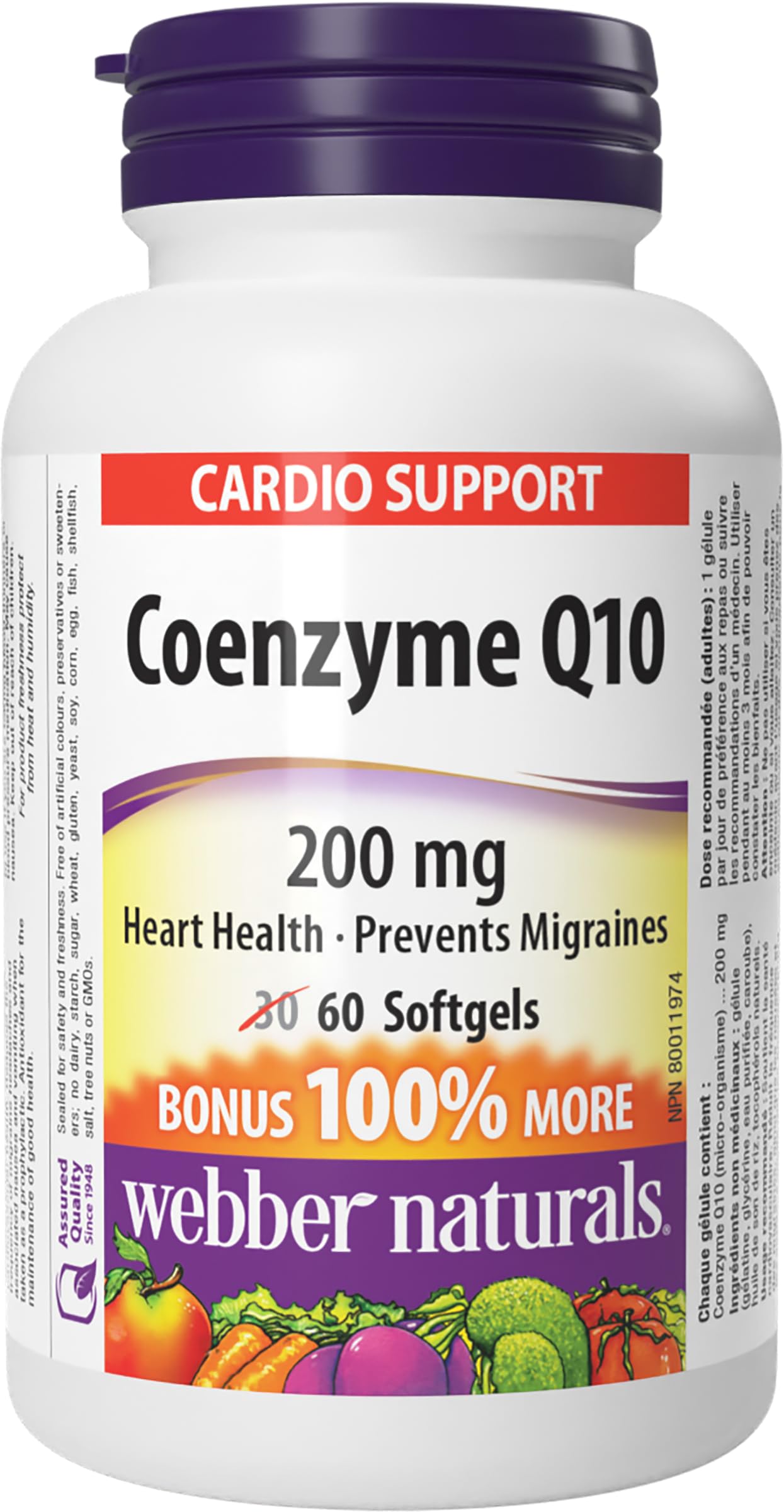 Webber Naturals Coenzyme Q10 (CoQ10) Supplement. 200 mg, 60 Softgels | Migraine 