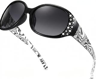 LVIOE Polarized Sunglasses for Women Rhinestone Design Wrap Around Shades