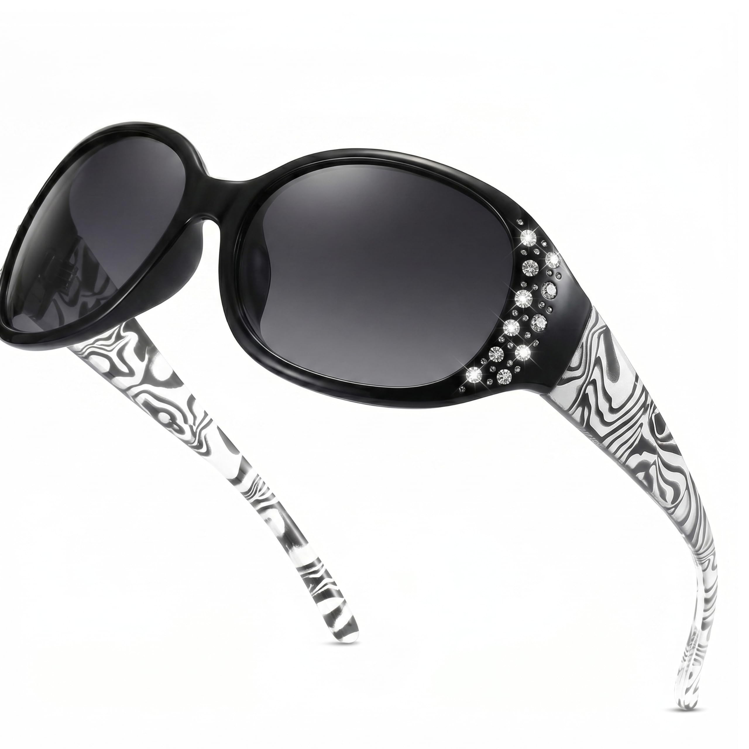 LVIOE Polarized Sunglasses for Women Rhinestone Design Wrap Around Shades